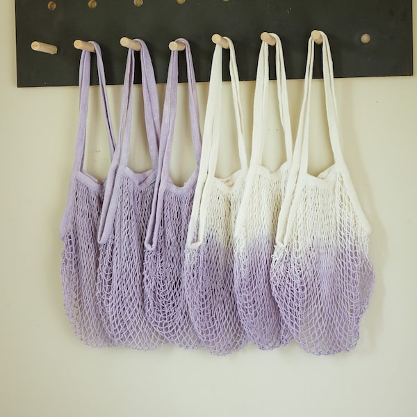 Lavender Net Market tote bag, reusable grocery bag, net shopping bag, reusable market bag, crochet beach bag, ecofriendly gift set