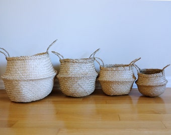 Seagrass Foldable Planter basket, handwoven wicker basket , storage basket for natural home decor, straw basket, seagrass basket