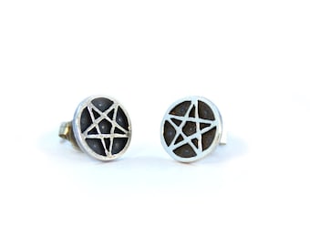 Orecchini occulti in argento sterling pentacolo pagano pentagramma Wicca Wiccan, gioielli Satanici statici, artigianato delle streghe, stregoneria, simbolo, gotico gotico