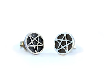 Sterling Silver Pentacle Pagan Pentagram Wicca Wiccan Occult earrings, Satan Statanic jewelry, witch craft, witchcraft, symbol, goth gothic