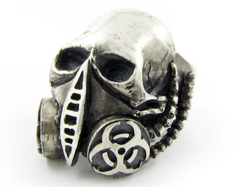 Anello teschio gotico, anello maschera antigas, anello teschio motociclista, gioielli satanici, anello occulto, anello di rischio biologico, anello Cyberpunk, gioielli Harley Davidson