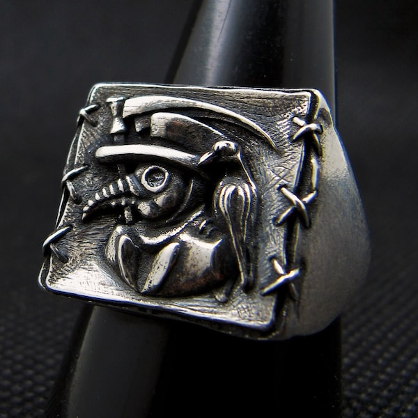 Goth Plague Doctor ring, Beaked Mask, Crow mask, Grim reaper ring, Gothic ring for men, Occult ring, Steampunk ring, Sterling silver 925