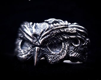 Goth owl animal ring, Mens jewelry, Bird of prey, Occult, Biker, Gothic, Harley Davidson, Biker, Evil, Unique, Witchy, Pagan, Night