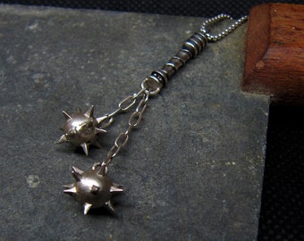 Ball and chain, Spiked ball, Flail medieval weapon, Morning star mace, occult pendant, dangle & drop, goth, biker jewelry