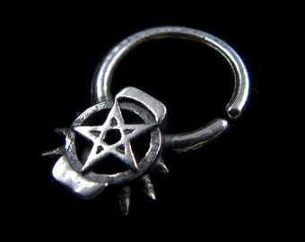 Anello setto pentagramma gotico, anello setto 18g, gioielli satanici, gioielli per il corpo occulto, anello setto gotico, anello al naso Pentagramma, Strega, Pipistrello