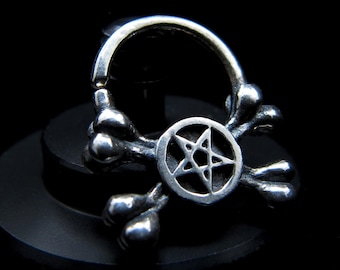 Goth pentagram septum ring, Septum ring 18g, Satanic jewelry, Occult body jewelry, Gothic septum ring, Pentagram nose ring, Skull septum