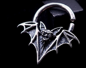 Bat septum ring, Goth septum ring, Septum ring 16g, Septum ring 18g, Satanic jewelry, Occult septum ring, Gothic septum ring, Unique septum