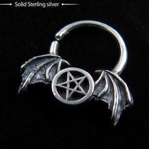 Goth pentagram septum ring, Septum ring 16g, 14g, Satanic jewelry, Occult body jewelry, Gothic septum ring, Pentagram nose ring, Witchy, Bat