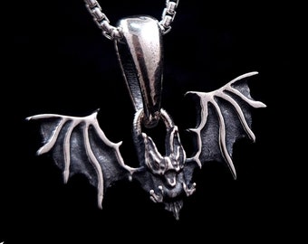 Goth Bat necklace, Tiny vampire pendant, Dainty witchy charm, Small occult chain, Badass unique horror choker, Witchcraft, Halloween