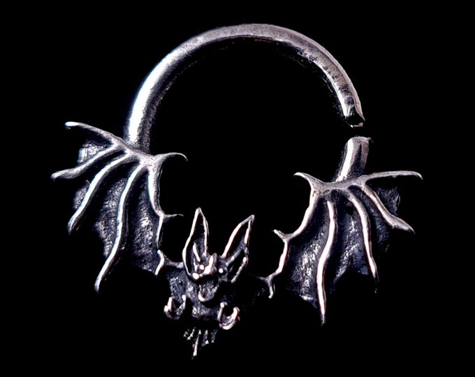 Septum Ring 16G Black Devil Nose Ring Stainless Steel Skull/Bat