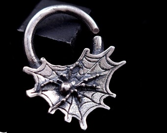 Spider septum ring, Goth septum ring, Spiderweb septum, Insect septum, Septum ring 16g, Septum ring 18g, Occult jewelry, Unique nose ring