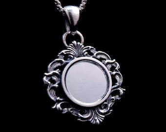 Gothic Victorian Mirror necklace, Vintage Mirror pendant, Unique necklace, Goth necklace, Occult jewelry, Oddities, Witchy, Leaf, Baroque