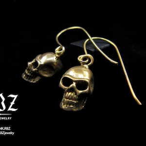 Gold Skull Earrings, Gothic Dangle Jewelry, Occult Skeleton Jewelry, Creepy Spooky Halloween Gift, Satanic Unique Gothic Earrings