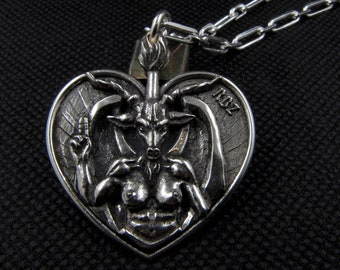 Goth Baphomet necklace, Goat head pendant, Satanic jewelry, Pentagram, Demon chain, Occult, Oddities, Unusual, Dark, Witchy, Pagan, Sigil