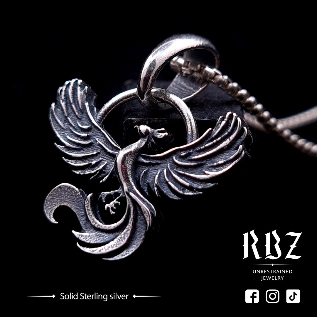 Goth Phoenix Necklace, Firebird Pendant, Witchy Charm, Fantasy