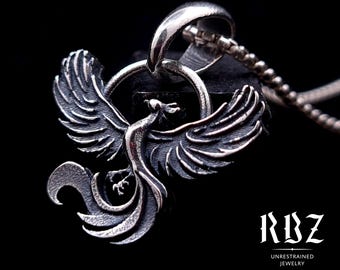 Goth Phoenix Necklace, Firebird Pendant, Witchy Charm, Fantasy