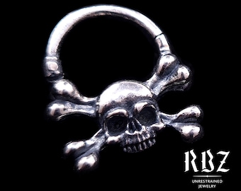 Goth skull septum ring, Skeleton clicker, Septum ring 16g, Satanic jewelry, Bones septum ring, Gothic body jewelry, Unique, Witchy, Cool