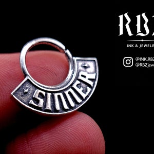 Goth pentagram septum ring, Septum ring 16g, Satanic jewelry, Occult body jewelry, Gothic septum ring, Pentagram nose ring, Witchy, Unique image 2