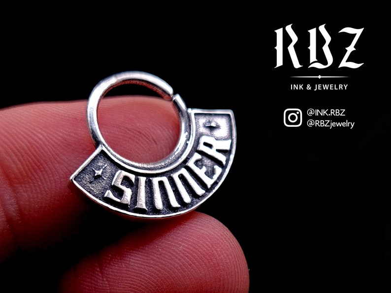 Goth pentagram septum ring, Septum ring 16g, Satanic jewelry, Occult body jewelry, Gothic septum ring, Pentagram nose ring, Witchy, Unique image 2