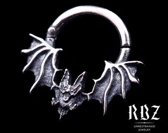 Bat septum ring, Goth clicker, Septum ring 16g, Septum ring 14g, Satanic jewelry, Occult septum ring, Gothic septum ring, Unique septum
