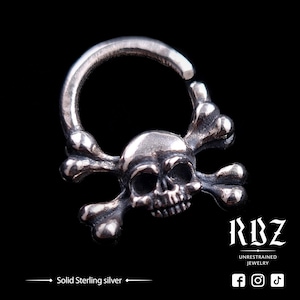Goth skull septum ring, Skeleton clicker, Septum ring 16g, Satanic jewelry, Bones septum ring, Gothic body jewelry, Unique, Witchy, Cool