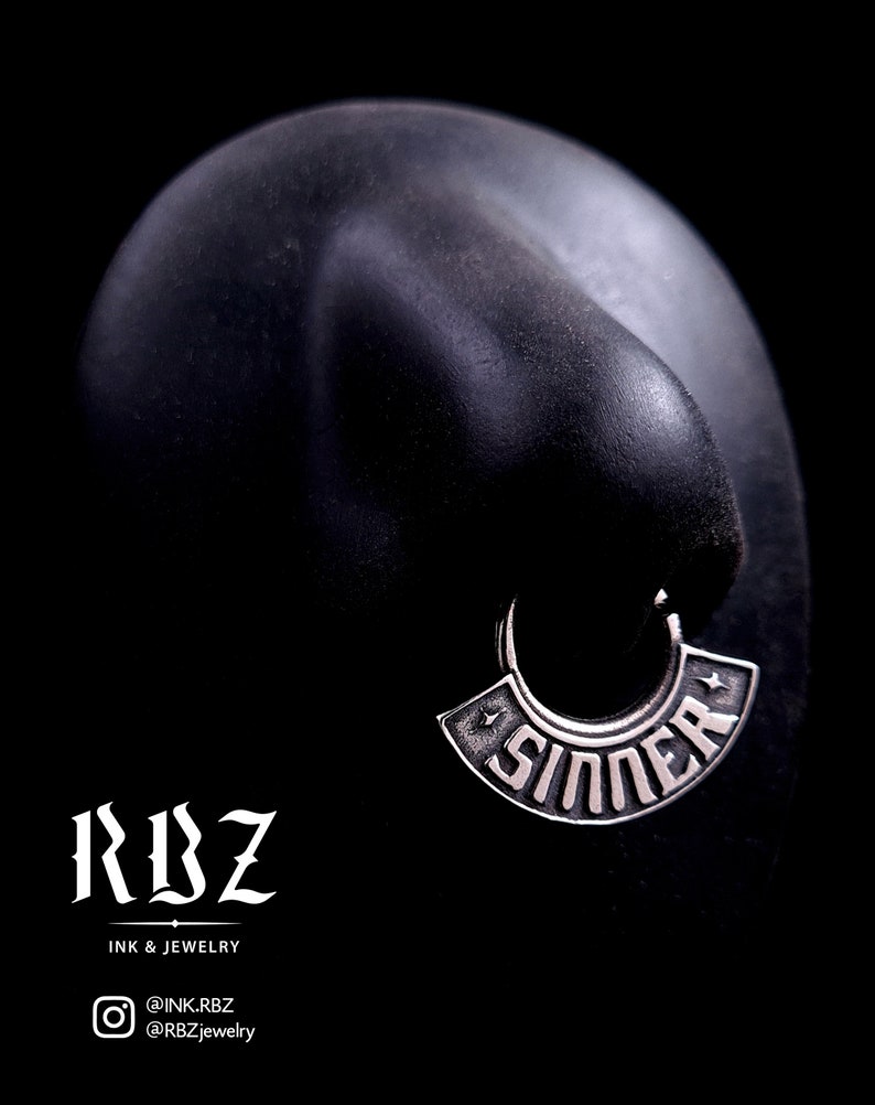 Goth pentagram septum ring, Septum ring 16g, Satanic jewelry, Occult body jewelry, Gothic septum ring, Pentagram nose ring, Witchy, Unique image 4