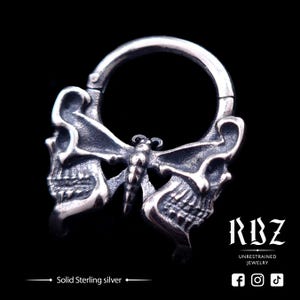Goth Butterfly septum ring, Skull clicker, Insect seamless piercing, Bug nose jewelry, 16g, 14g, 12g, Occult, Oddity, Unique, Witchy