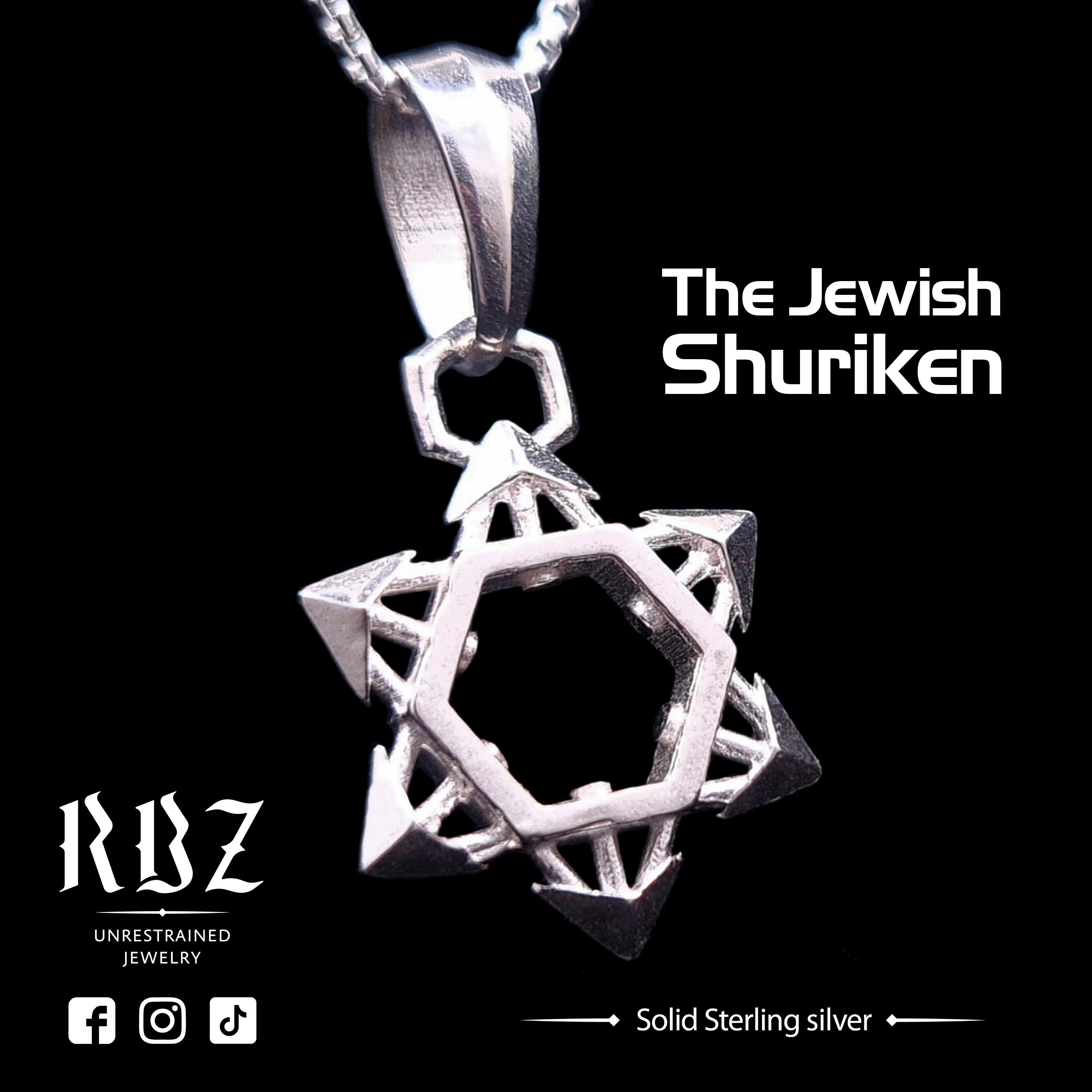 Sterling Silver Shuriken Star of David Necklace, Industrial Magen