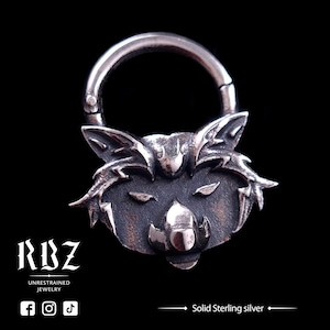Raccoon septum ring, Wildlife clicker, Animal seamless piercing, Forest nose jewelry, 16g, 14g, 12g, Occult, Oddity, Unique, Witchy, Cool