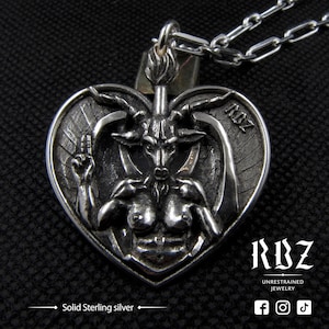 Goth Baphomet necklace, Goat head pendant, Satanic jewelry, Pentagram, Demon chain, Occult, Oddities, Unusual, Dark, Witchy, Pagan, Sigil