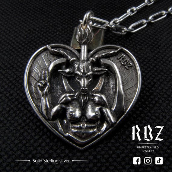 Sterling Silver Baphomet Pendant, Goat Head Necklace, Satanic