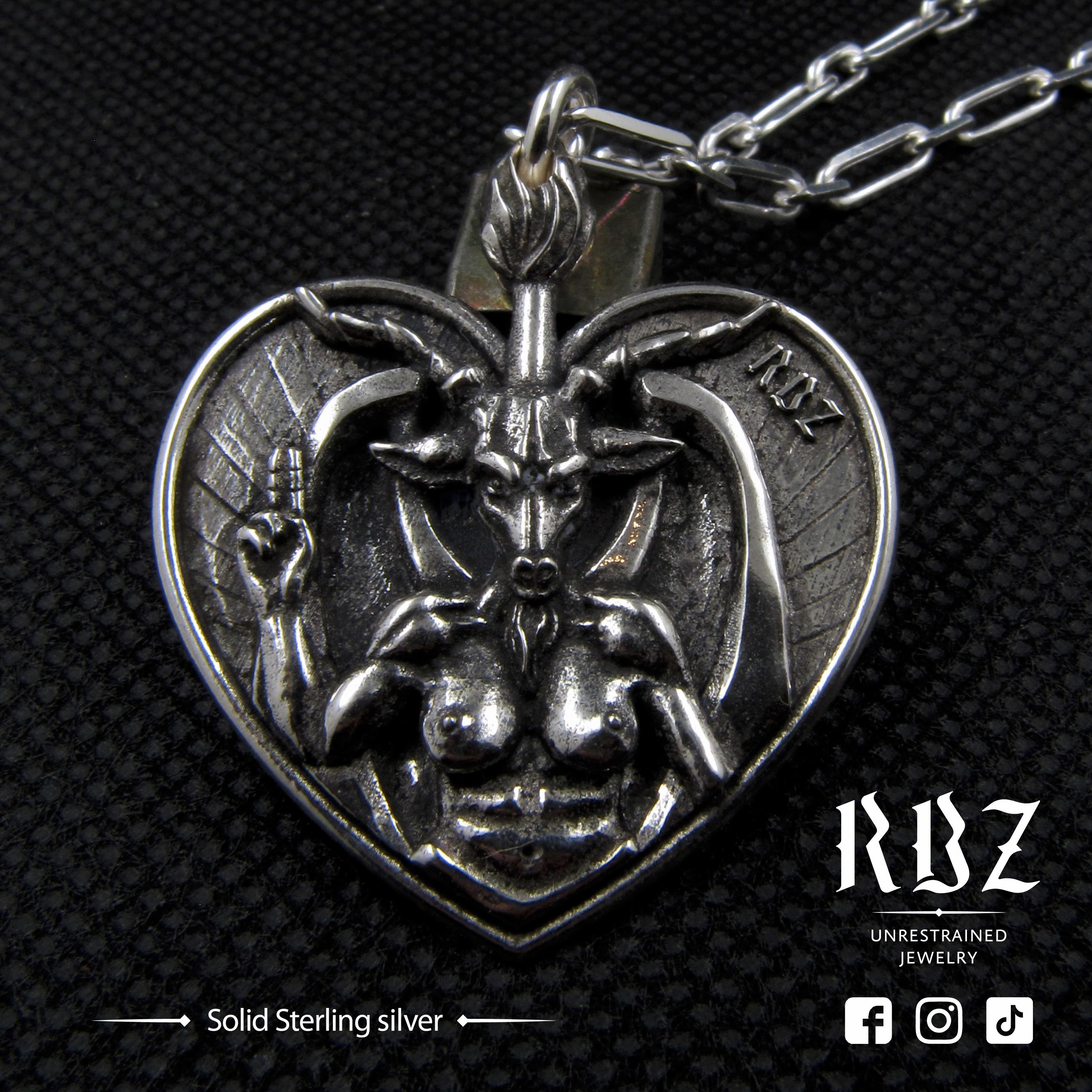 Sterling Silver Baphomet Pendant, Goat Head Necklace, Satanic