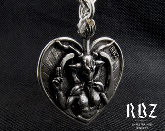Sterling Silver Baphomet Pendant, Goat Head Necklace, Satanic