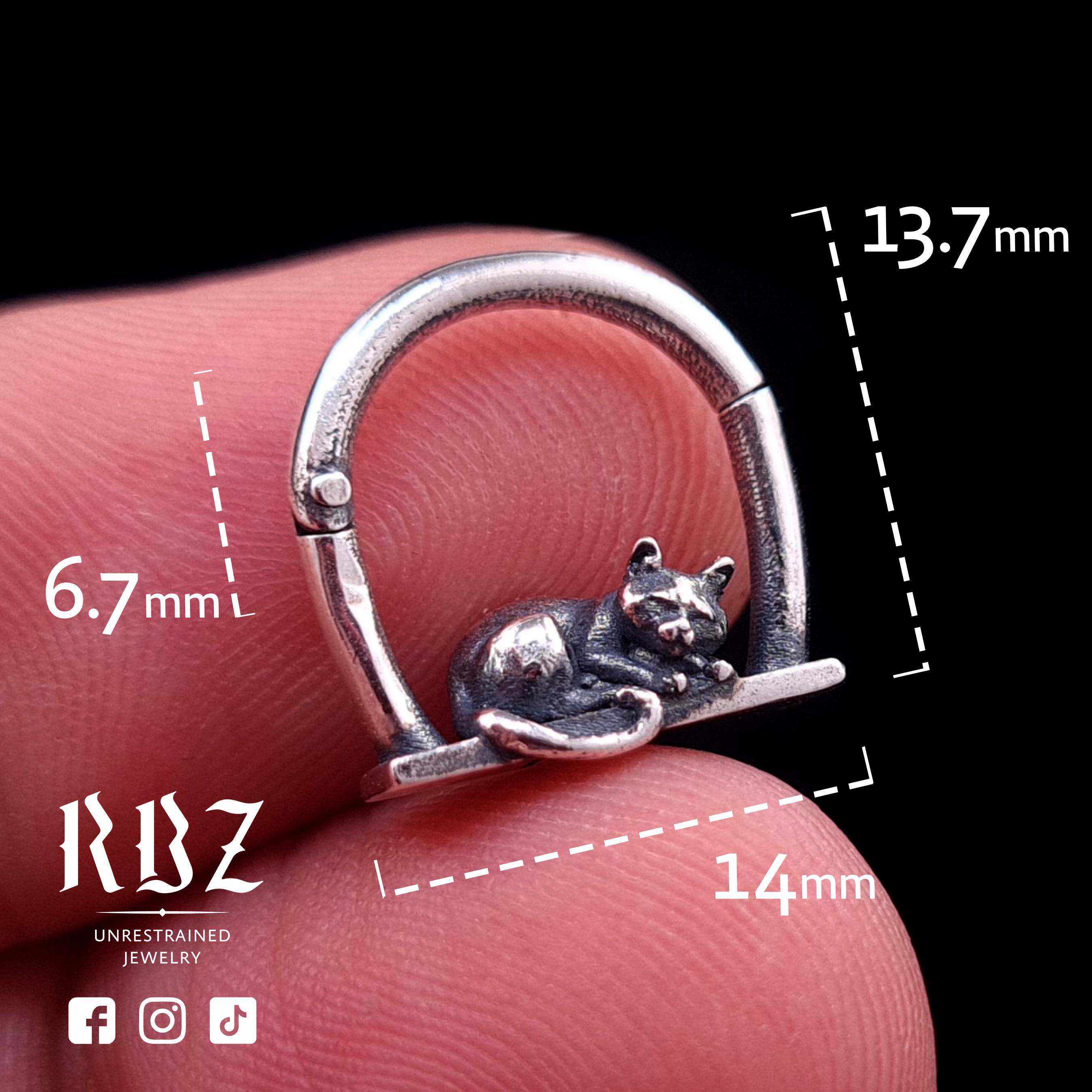 Cat Knocking Rings Sterling Silver Cat Septum Ring, Kitty Clicker, Animal Piercing (16g ...