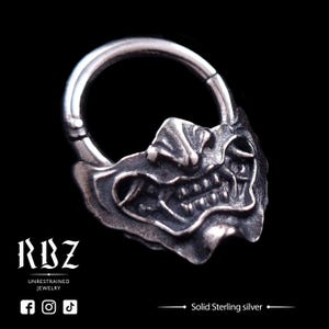 Goth Japanese septum ring, Samurai clicker, Oni mask seamless piercing, 16g, 14g, 12g, Satanic, Occult, Gothic, Oddity, Cool, Unique, Witchy
