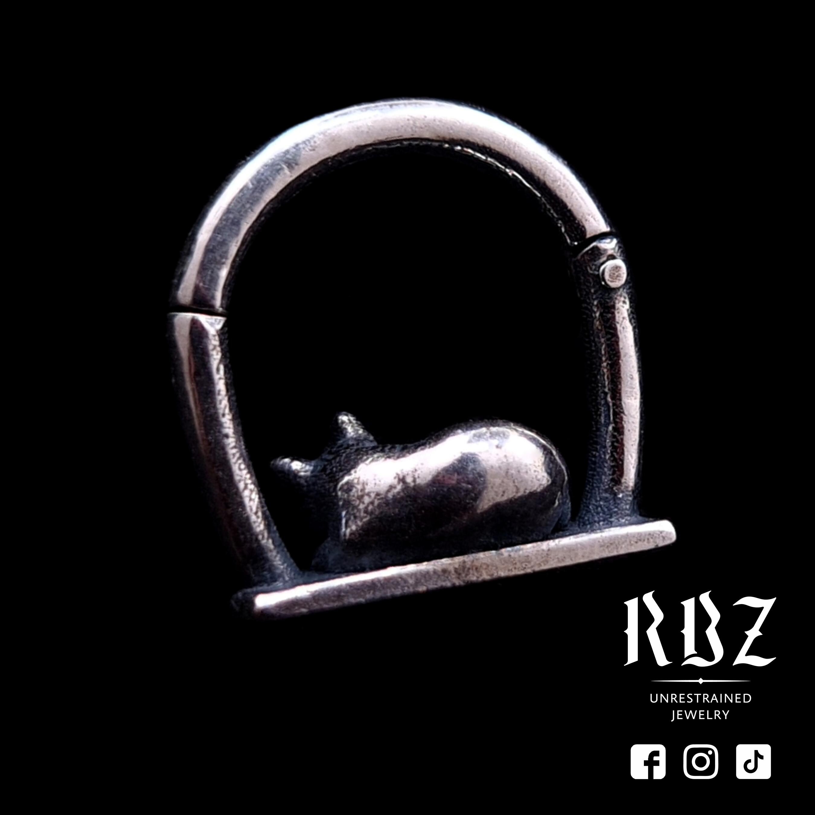 Sterling Silver Cat Septum Ring, Kitty Clicker, Animal Piercing (16g ...