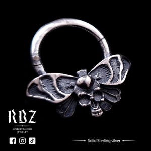 Moth septum ring, Goth clicker ring, 14g, 16g, 12g, Satanic jewelry, Death Moth, Septum piercing, Unique septum, Witchy septum ring, Skull