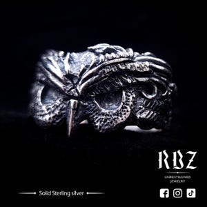 Goth owl animal ring, Mens jewelry, Bird of prey, Occult, Biker, Gothic, Harley Davidson, Biker, Evil, Unique, Witchy, Pagan, Night