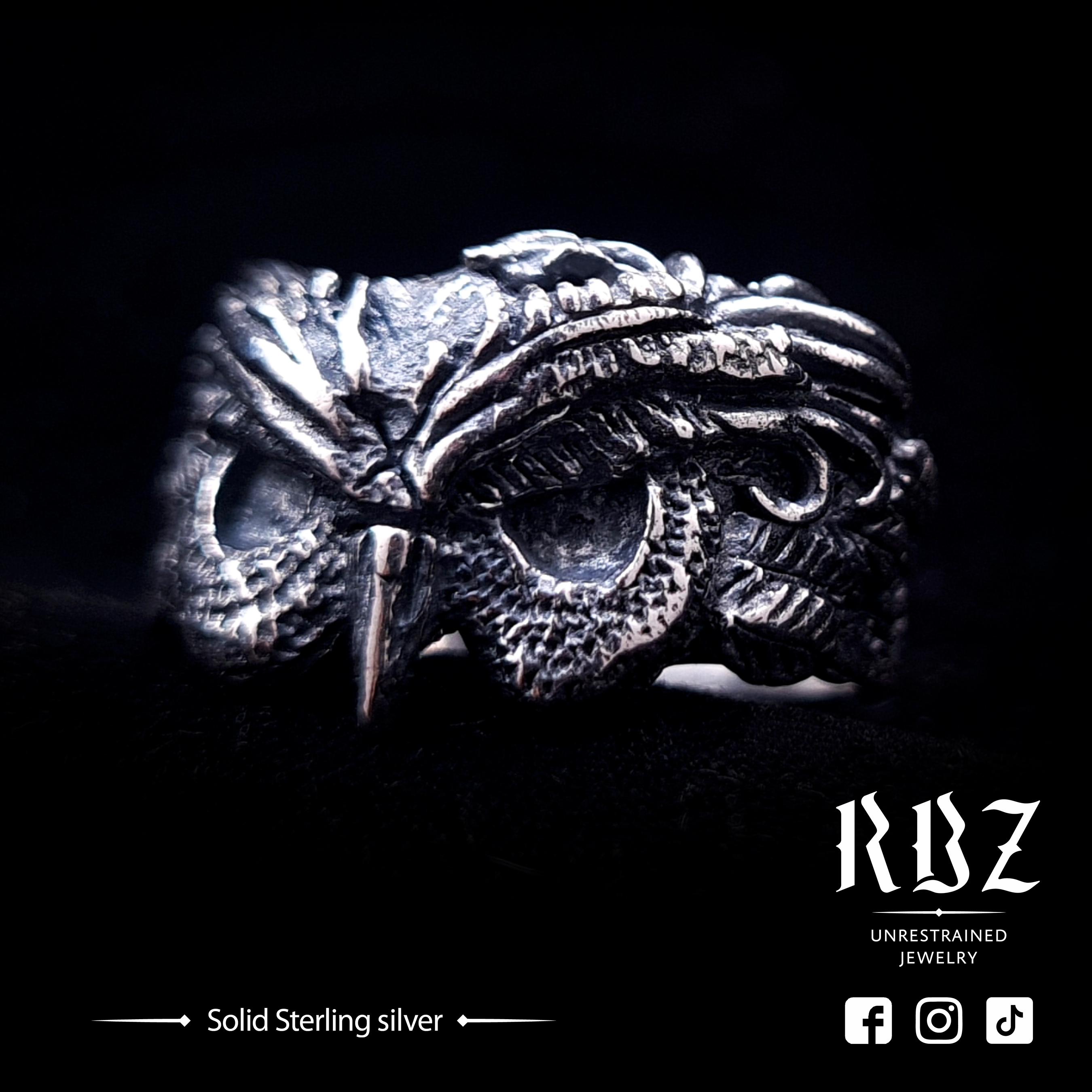 Goth owl animal ring, Mens jewelry, Bird of prey, Occult, Biker, Gothic, Harley Davidson, Biker, Evi