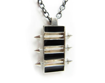 Geometric rectangle necklace, gothic pendant, resin pendant, gothic necklace, men necklace, studs and spikes, jewelry for men