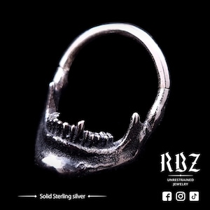 Goth skull septum ring, Bone clicker, Skeleton seamless piercing, 16g, 14g, 12g, Satanic, Occult, Gothic, Oddity, Cool, Punk, Unique, Witchy