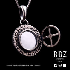 Round Mirror necklace, Shire window pendant, Cottagecore charm, Whimsical chain, Halfling jewelry, Rustic Fairytale locket, Fantasy gift