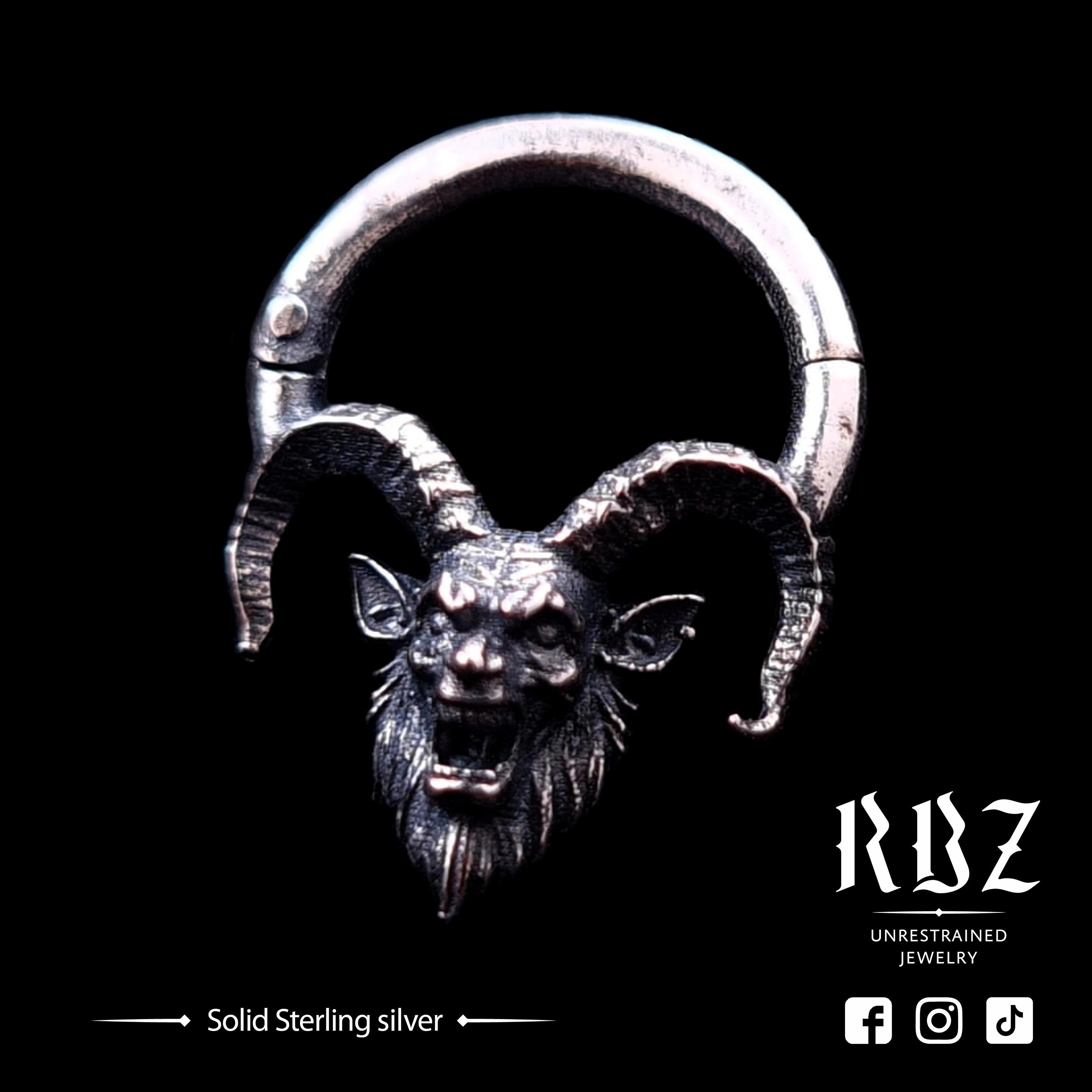 Goth Horned Demon Septum Ring, Devil Clicker, Goat Seamless