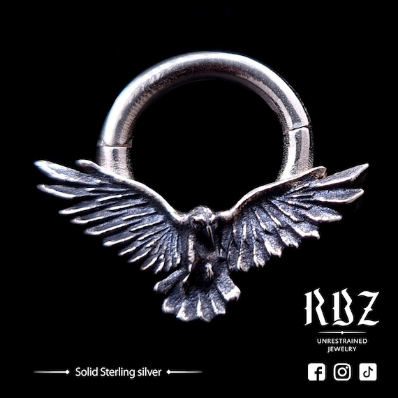 Crow Septum Clicker, Gothic Raven Ring (16g, 14g, 12g)