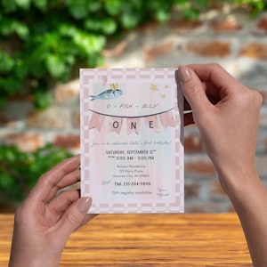 O-Fish-Ally ONE Pink Birthday Invite | Editable Canva Template | Under the Sea 1st Birthday | Double-Sided Printable | Instant Download