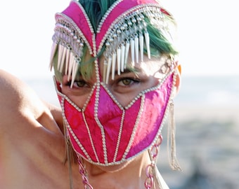 Avant Garde Facemask, Burning Man Festival Headpiece, Face Art, Halloween Face Mask, Fashion Mask, Face-mask Headpiece