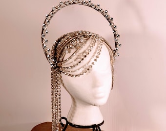 Rhinestone Halo Headpiece: Upcycled 1920s Showgirl Costume