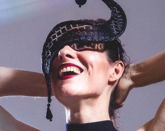 Black Lace Masquerade Mask: Avant Garde Derby Headpiece