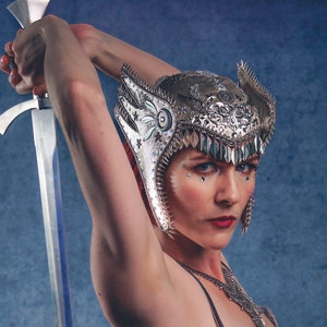 Valkyrie Helm Silver. Burning Man Headpiece, Warrior Goddess Helmet, Silver Winged Hat image 2