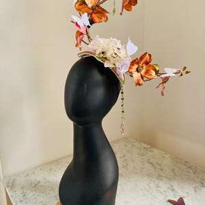 Floral fascinator for Derby, Ascot, garden parties. Summer flower headpiece, rose gold fascinator, fairy flower butterfly headpiece